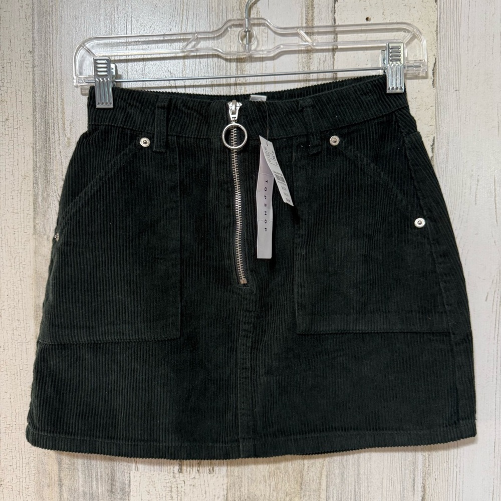 Topshop Green Corduroy Mini Skirt